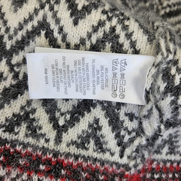 Aspen wool blend chunky open sweater long line size Xsmall gray red and white - Picture 5 of 8